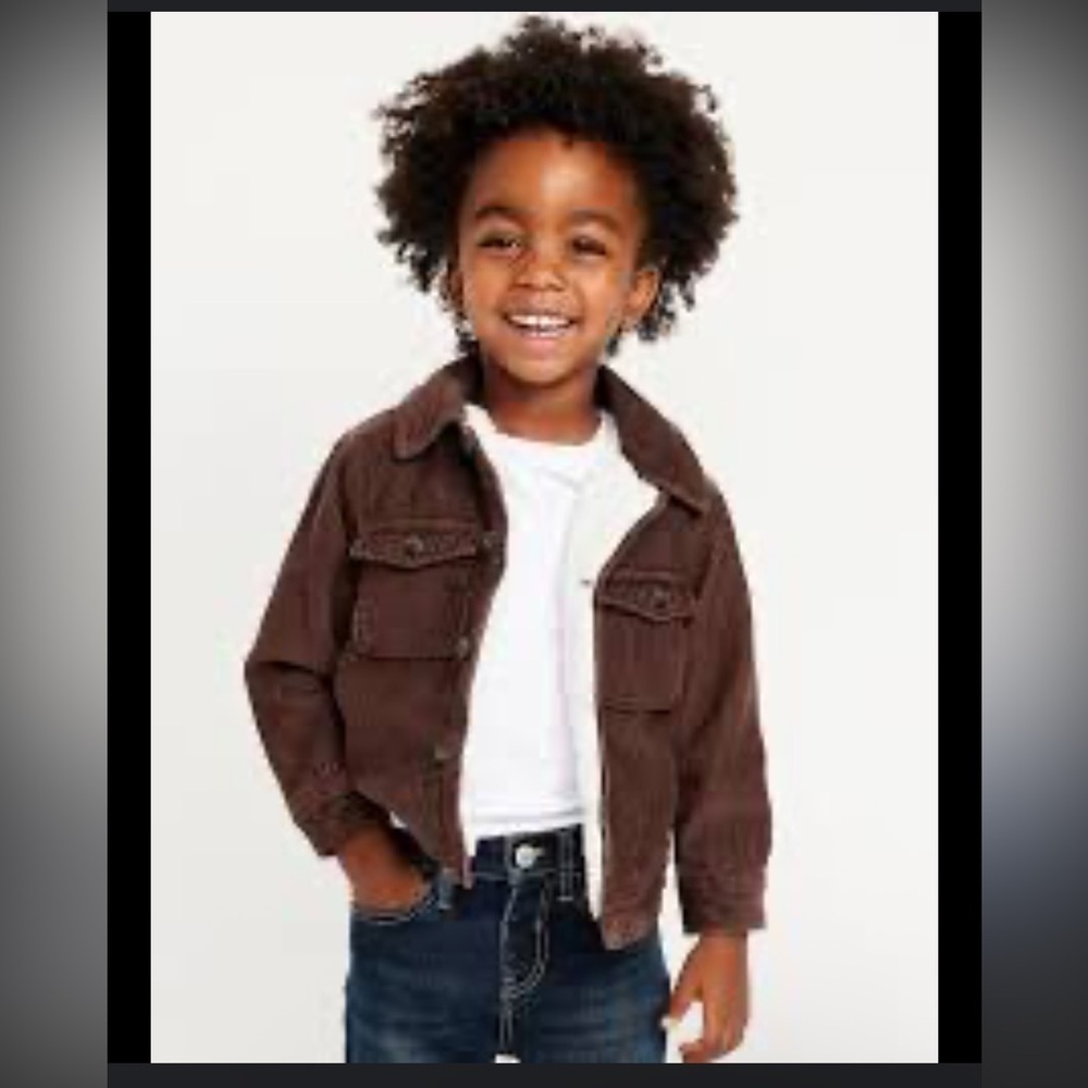 Old Navy 4T Kids Brown Corduroy Jacket Sherpa Lined Collared Button Up Shacket